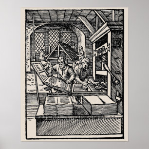 Vintage-Poster einer Handpresse aus dem 16. Jahrhu Poster