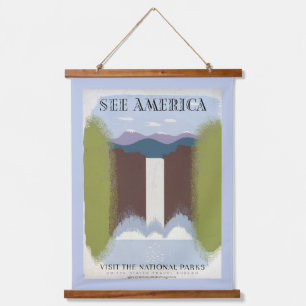 Vintage Poster für Reisen zu Nationalparks. Wandteppich Mit Holzrahmen