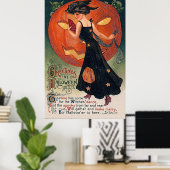 Vintage Poster Halloween Hexe & Pumpkin (Heimbüro)