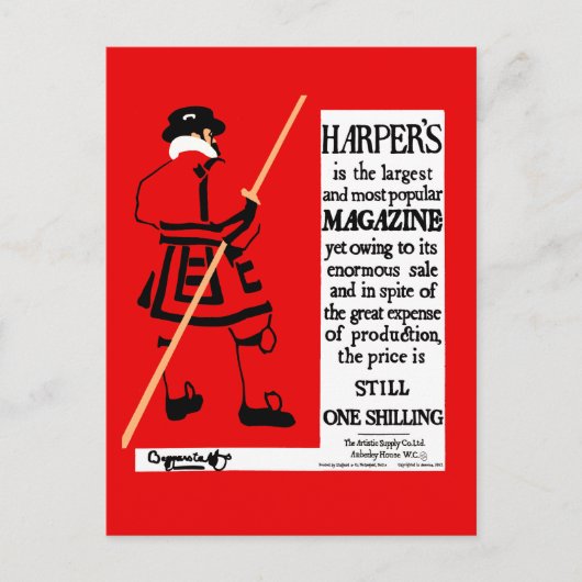 Vintage Poster Harper's Magazine Beefeater Postkarte (Vorderseite)