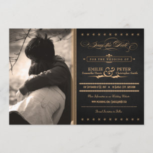 Vintage Poster Kohle & Gold Foto Save-the-Date-Kar Save The Date
