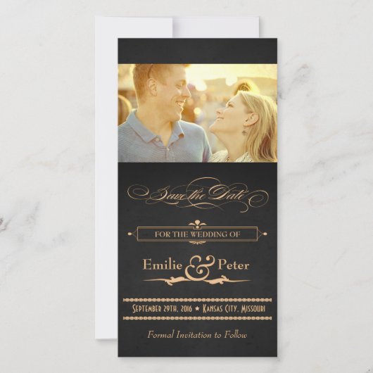 Vintage Poster Kohle & Gold Save the Date (Vorderseite)