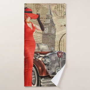 Vintage Poster London riss Zeitungshintergrund. Badehandtuch