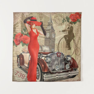 Vintage Poster London riss Zeitungshintergrund. Wandteppich