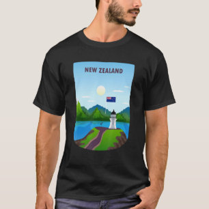 Vintage Poster Neuseeland Landschaft Natur Berg T-Shirt