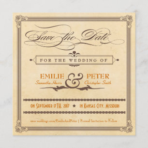 Vintage Poster Orange & Brown Save the Date