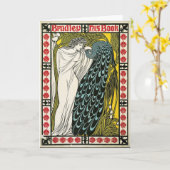 Vintage Poster:Pfau:Frau Karte (Gelbe Blume)