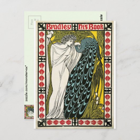 Vintage Poster:Pfau:Frau Postkarte (Vorne/Hinten)