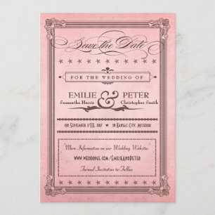 Vintage Poster Pink & Brown Save the Date