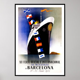 Vintage Poster Print Barcelona Spanien Schiff