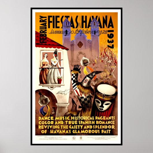 Vintage Poster Print Fiestas Havana 1937 (Vorne)
