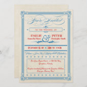 Vintage Poster Red, White & Blue Wedding Einladung (Vorne/Hinten)