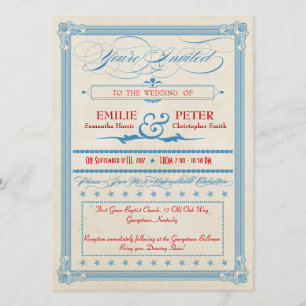Vintage Poster Red, White & Blue Wedding Einladung