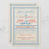 Vintage Poster Red, White & Blue Wedding Einladung (Vorne/Hinten)