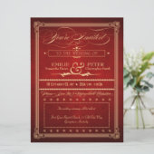 Vintage Poster Rich Red Wedding Einladung & Empfan (Stehend Vorderseite)