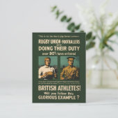 Vintage Poster: Rugby-Spieler fordern Pflicht Postkarte (Stehend Vorderseite)
