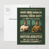 Vintage Poster: Rugby-Spieler fordern Pflicht Postkarte (Vorne/Hinten)