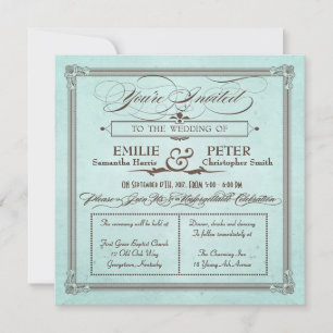 Vintage Poster Style Blue & Brown Square Wedding Einladung