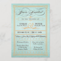 Vintage Poster Style Blue Wedding Einladung