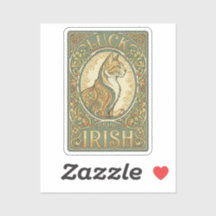 Vintage Poster Style Irish Cat Art Nouveau Sticker