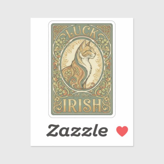 Vintage Poster Style Irish Cat Art Nouveau Sticker (Blatt)