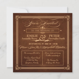 Vintage Poster Style Rich Brown Square Wedding Einladung