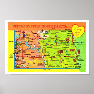 Vintage-Postkarte aus North Dakota Druck Poster