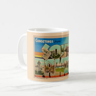 Vintage-Postkarte aus South Dakota als Gruß auf ei Kaffeetasse
