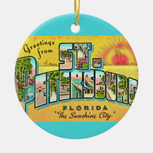 Vintage-Postkarte aus St. Petersburg, Florida Keramik Ornament