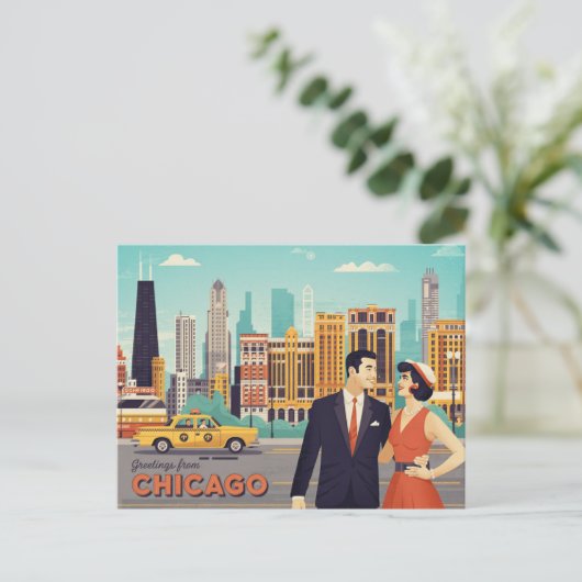 Vintage Postkarte Chicago (Stehend Vorderseite)