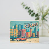 Vintage Postkarte Chicago | Grüße aus Chicago (Stehend Vorderseite)