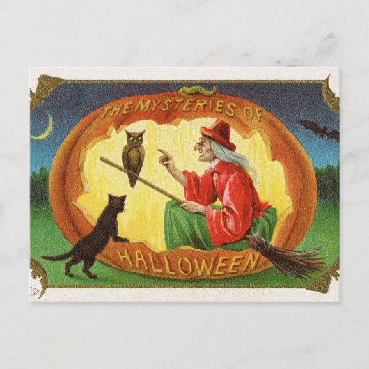 Vintage Postkarte der Hexenkatze (Vorderseite)