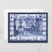 Vintage Postkarte der Replik, blaue Delft-Entwürfe (Vorne/Hinten)