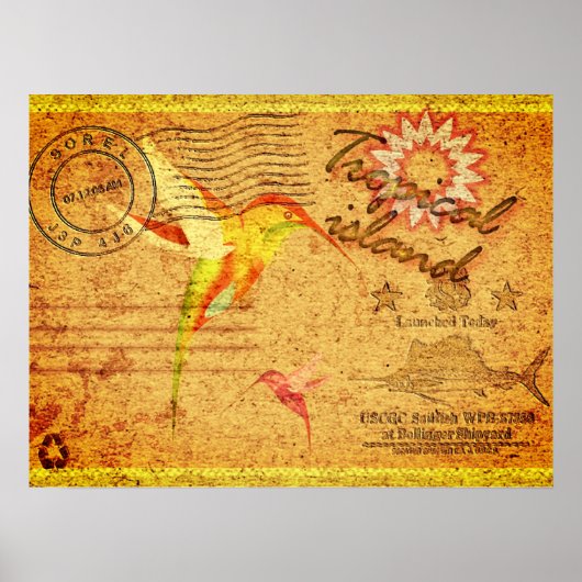 Vintage Postkarte der Tropeninsel Kolibris Poster (Vorne)