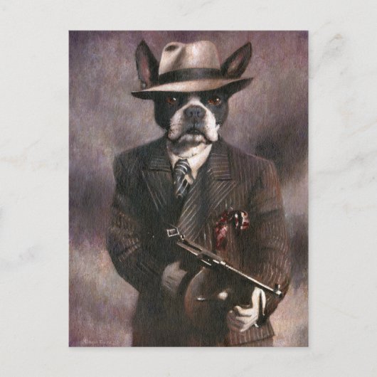 Vintage Postkarte des Gangster Boston Terrier aus  (Vorderseite)