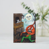 Vintage Postkarte des Halloween-Geist-Kürbismondes (Stehend Vorderseite)