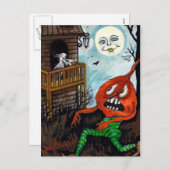 Vintage Postkarte des Halloween-Geist-Kürbismondes (Vorne/Hinten)
