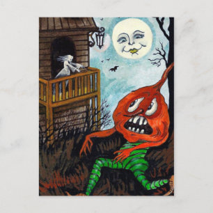 Vintage Postkarte des Halloween-Geist-Kürbismondes