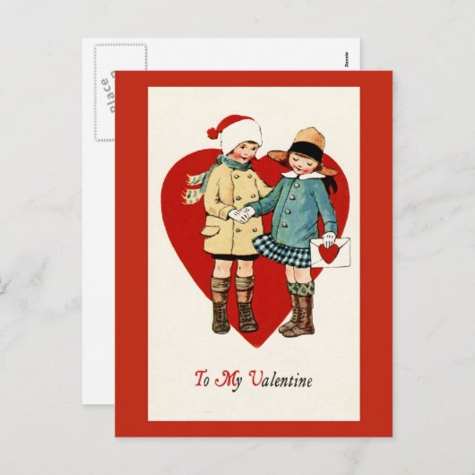 Vintage Postkarte Entwurfvalentines Tages (Vorne/Hinten)