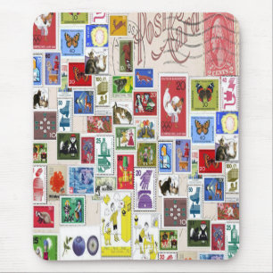 Vintage-Postkarte farbenfrohe Briefmarkensammlung Mousepad