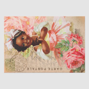 Vintage-Postkarte für Baby-Mädchen mit Decoupage-S Seidenpapier