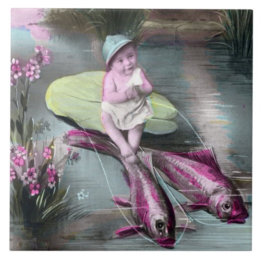 Vintage Postkarte für den französischen April Fliese (Vorderseite)