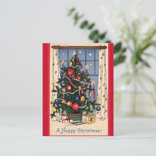 Vintage Postkarte für den Weihnachtsbaum (Stehend Vorderseite)