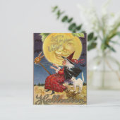 Vintage Postkarte Halloween-Mondkatzenkatze (Stehend Vorderseite)