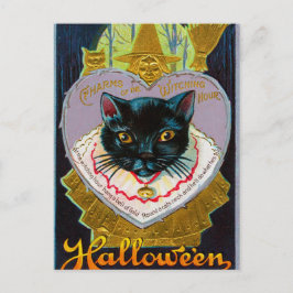 Vintage Postkarte Halloween-Mondkatzenkatze