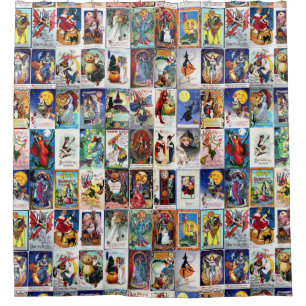 Vintage Postkarte Halloweens Duschvorhang