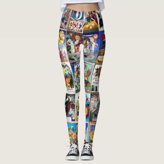Vintage Postkarte Halloweens Leggings (Vorderseite)