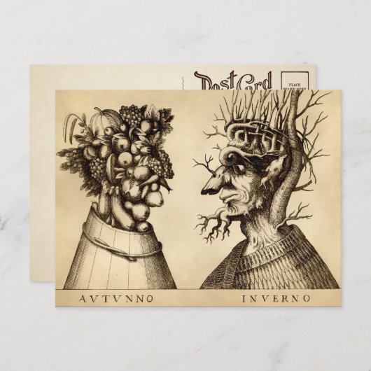 Vintage Postkarte Herbst und Winter (Vorne/Hinten)