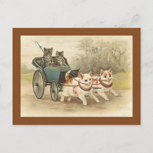 Vintage Postkarte "Katzen auf einer Busfahrt"