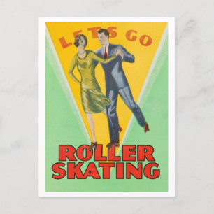 Vintage-Postkarte "Lasst uns Rollschuh laufen gehe Postkarte